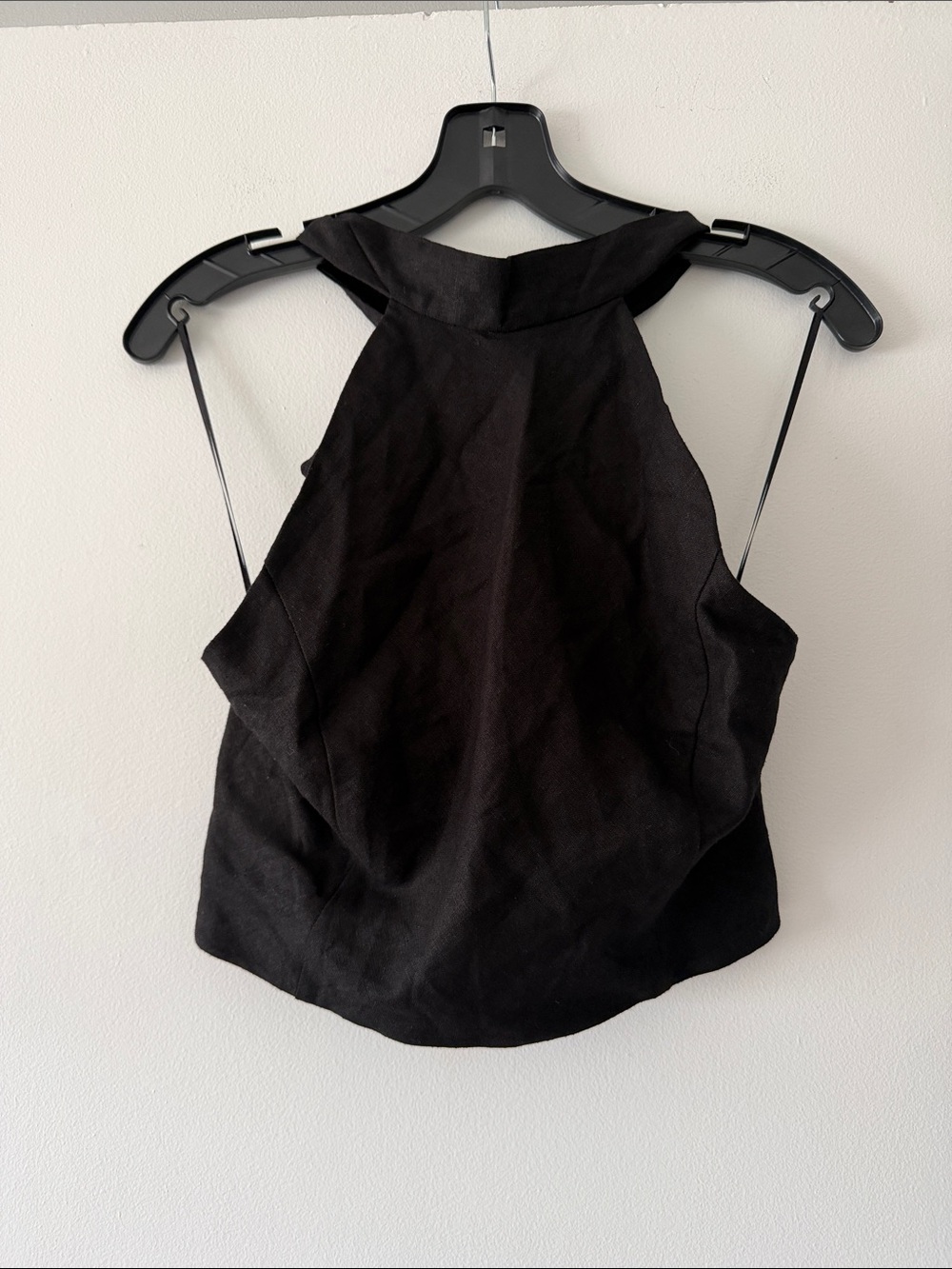 NWT Rachel Zoe Size 8 Black Linen Blend Halter Crop Top Smocked Open Back